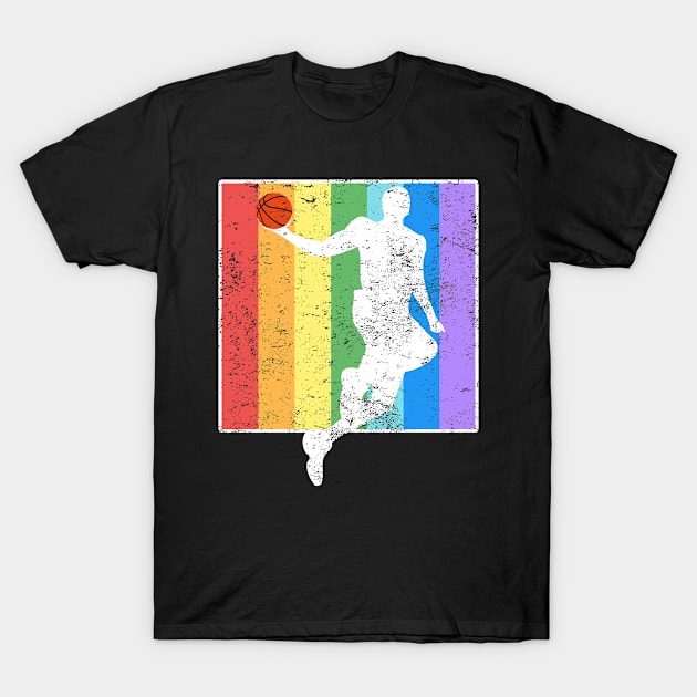 Basketball player slam dunk in rainbow vintage style T-Shirt by HappyGiftArt